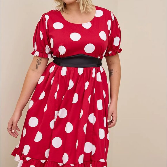♥️NWT VINTAGE TORRID DISNEY MINNIE MOUSE PUFF SLEEVE HALLOWEEN COSTUME DRESS 2X - Picture 6 of 11